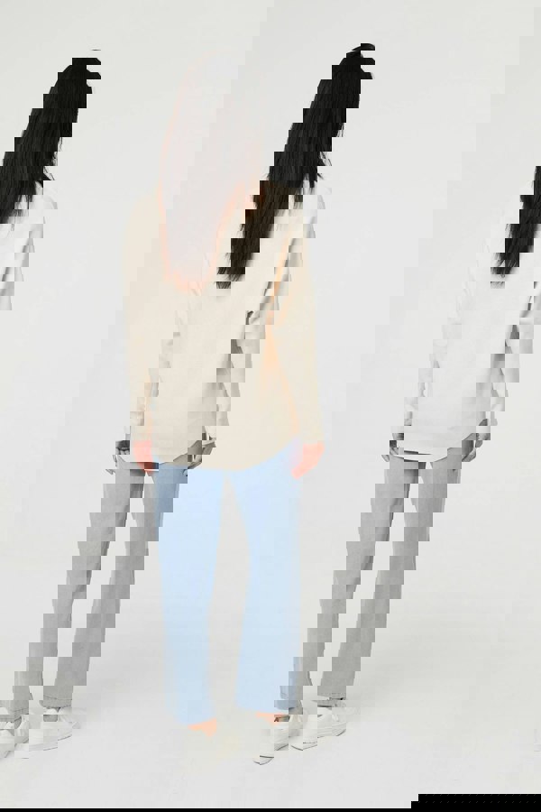 Beige | Leaf Print Batwing Sleeve Relaxed Top
