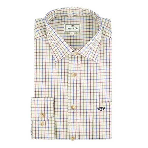 Hoggs of Fife Inverness Tattersall shirt folded neatly, showing button front and classic collar—smart country shirt for everyday wear