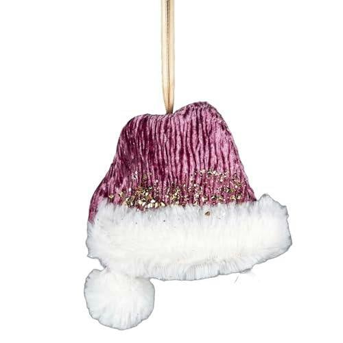 13x12cm Pink Mini Santa Hat Hanging Decoration Set for Christmas Trees and Festive Displays image 4