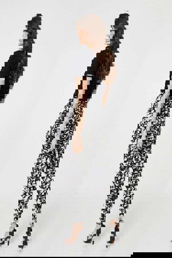 Black | Feather Print Harem Pants with Pockets