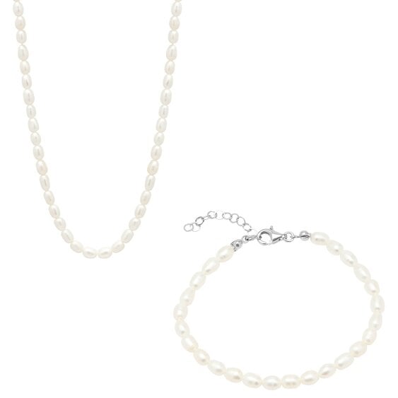 Spero London Natural Freshwater Real Seed Pearl Necklace and Bracelet Set