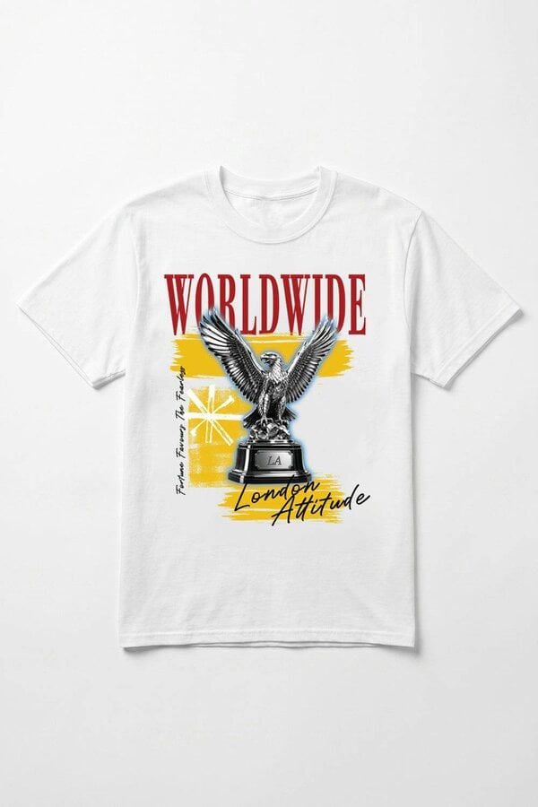 London Attitude Worldwide Eagle Oversized Heavyweight Graphic T-Shirt in White