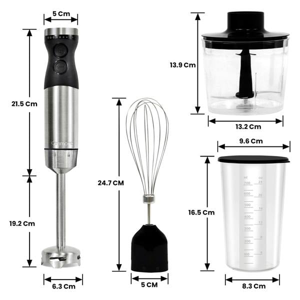 Kenmore 4-in-1 Hand Blender with Chopper Whisk Variable Speed Immersion Blender