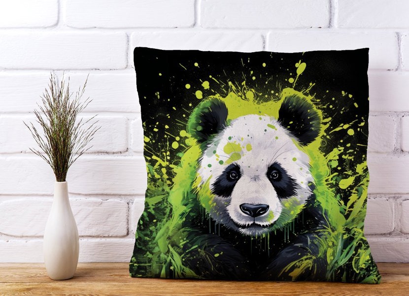 Warren Reed Green Splashart Panda Face Cushions