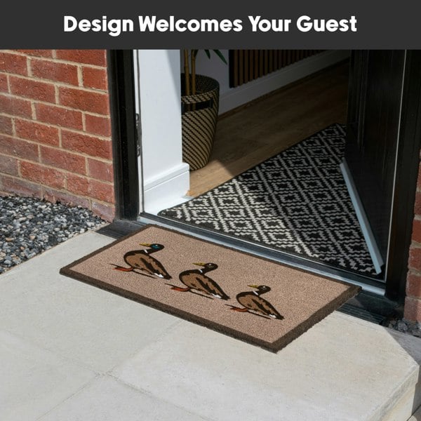 JVL Eco-Friendly Latex Backed Coir Entrance Doormat, 45x75cm - Ducks