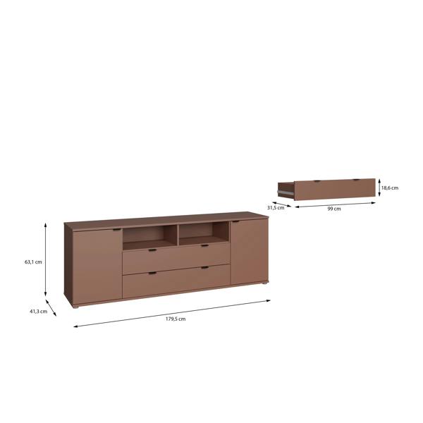Furniture To Go Ganymede Wide TV Unit with Open Shelving, 2 Drawers & 2 Doors in Terracotta