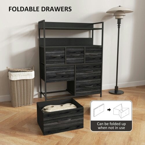 Wyld Haus Latoli Fabric And Wood Black 7 Drawer Rustic Storage Chest