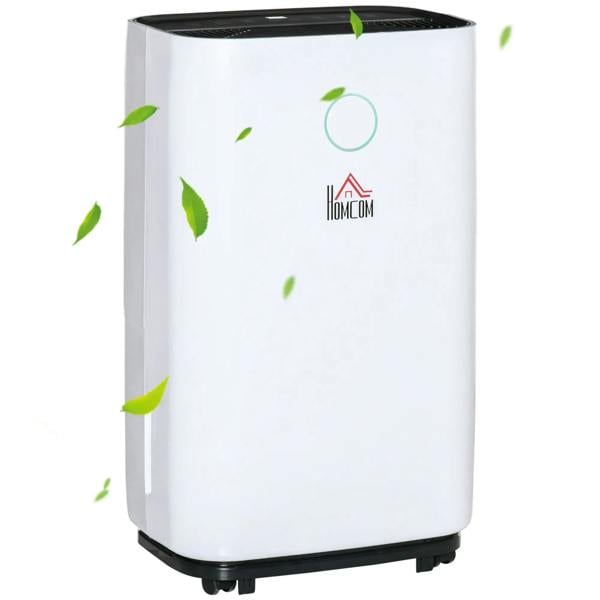 White portable dehumidifier with top air intake and front control ring