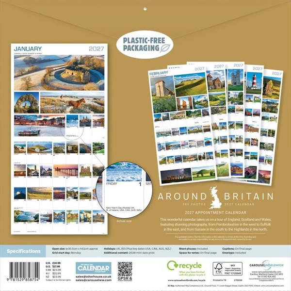 Around Britain 365 Photos Calendar 2027, Wall Calendars, Month To View, Travel, Gift