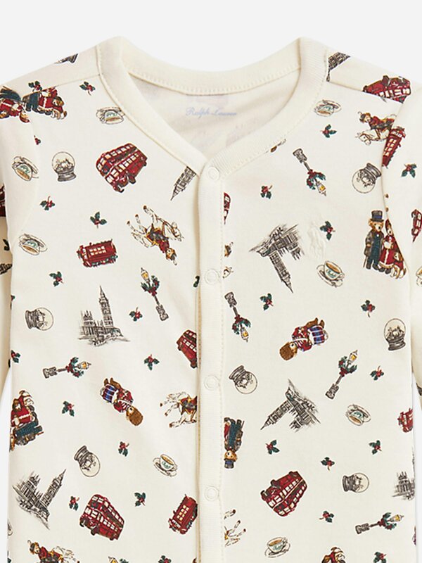 Ralph Lauren Kids Ralph Lauren Baby Boys Winter Bearville Print Babygrow in Ivory