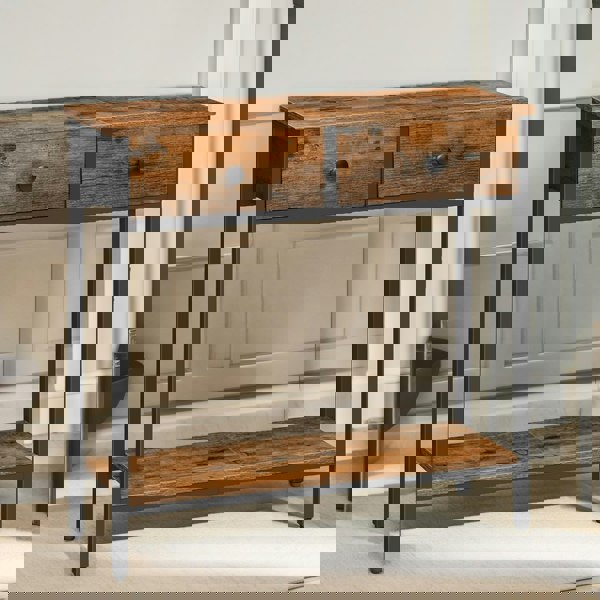 Rafaelo Mobilia Industrial 2 Tier Console Table With 2 Drawers Brown