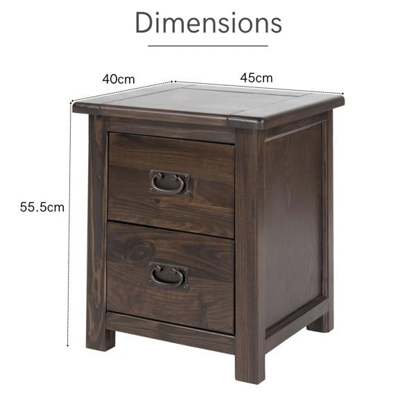 Core Products Set of 2 Boston 2-Drawer Rustic Brown Lacquered Spacious Bedside Cabinets