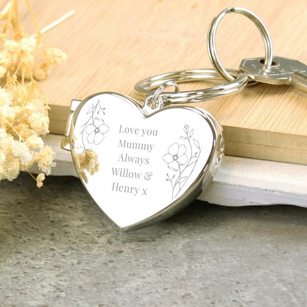 Abode Home & Gifts Personalised Floral Heart Photo Frame Keyring