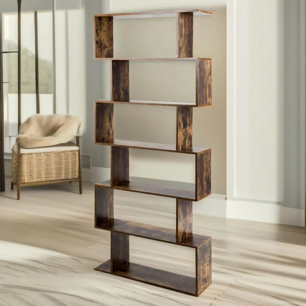 Rafaelo Mobilia Industrial 6 Compartment Book Shelf Rustic Brown