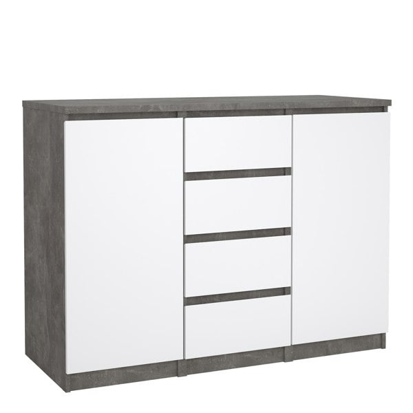 Furniture To Go Naia Sideboard 4 Drawers 2 Doors in Concrete and White High Gloss