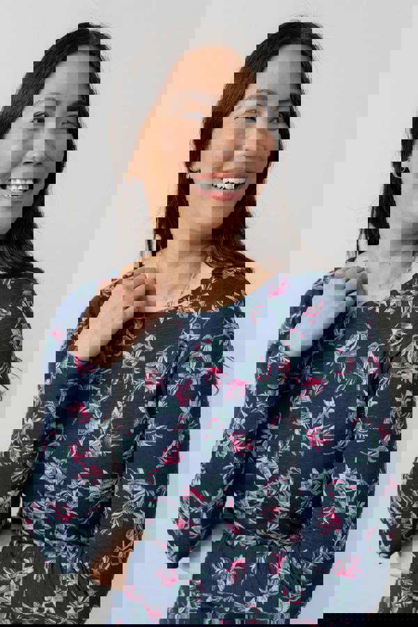 Lily & Me Monica Floral Print Jersey Top Navy