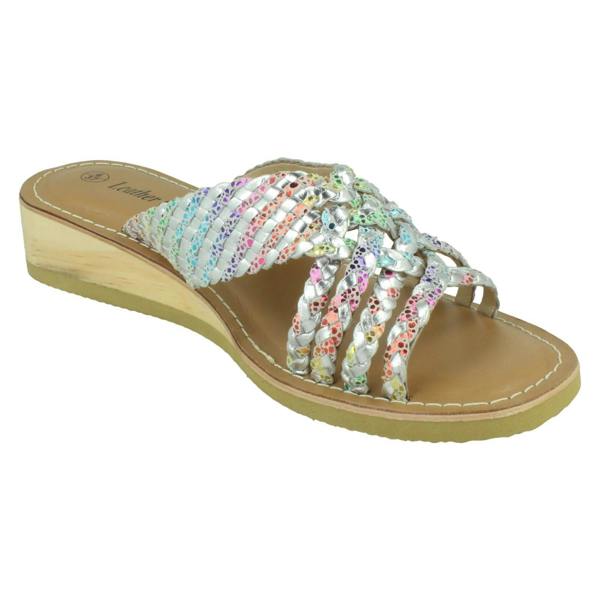 Leather Collection Ladies Leather Collection Low Wedge Platform Sandals F00424