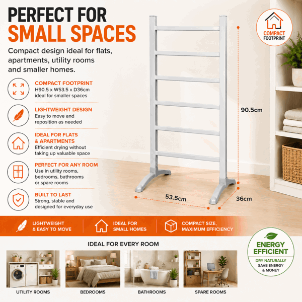 Homefront Electric Heated Clothes Airer Dryer Rack 90W Indoor Free Standing Deluxe Energy Efficient