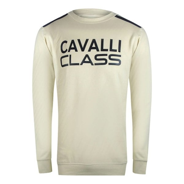 Cavalli Class Taped Shoulder Beige Sand Sweatshirt