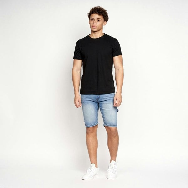 Crosshatch Carpenter Denim Shorts Mid Wash
