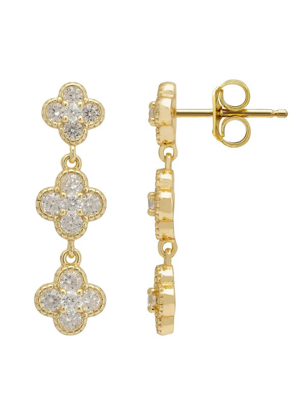 Latelita Mini Triple Clover Drop Earrings Gold