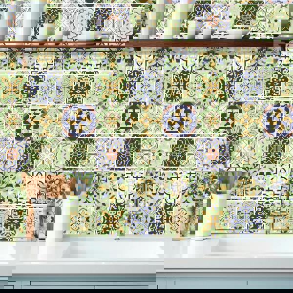 WT1599 - Pastel Green Moroccan Wall Tile Stickers - 15 cm x 15 cm - 24 pcs