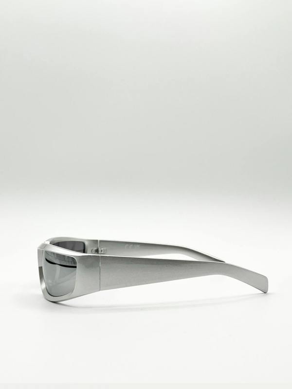 Silver racer style sunglasses with silver lenses - svnx