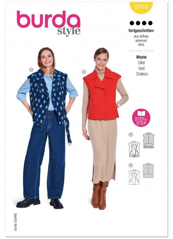 Burda Sewing Pattern 5714 Waistcoats For Women, 10-20 (36-46) - Advanced