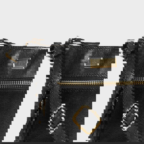 Assots London 'RUE' Black Polished VT Real Leather Crossbody Bag