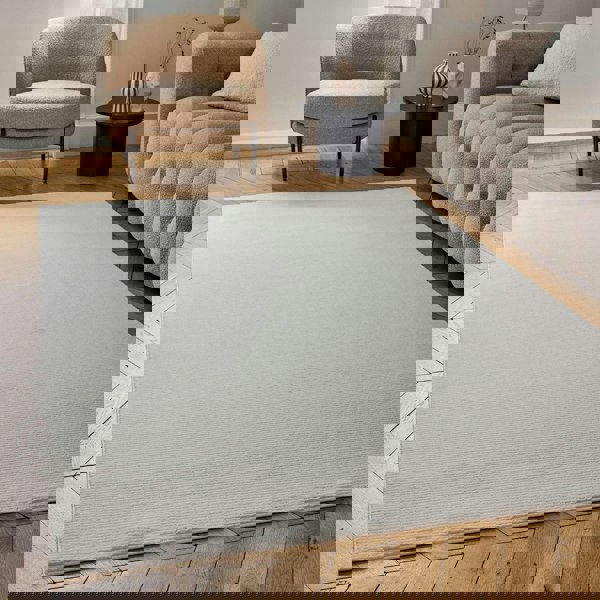 cream colour, striped design, stain-resistant, Cosy comfort rug.