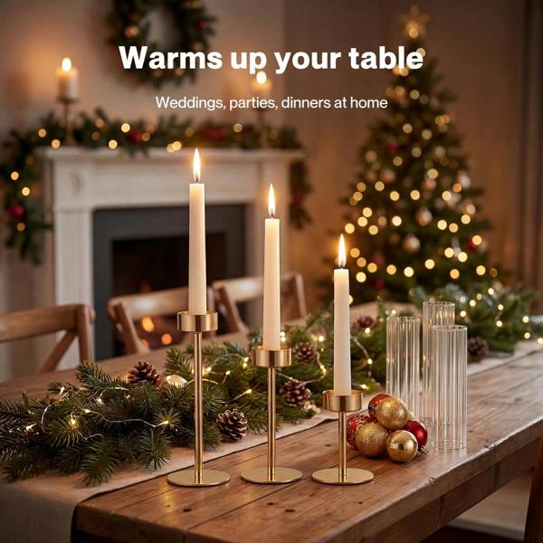 Levede Candle Holder Gold Metal Glass Tube Candlestick Holders Set of 3 Decor