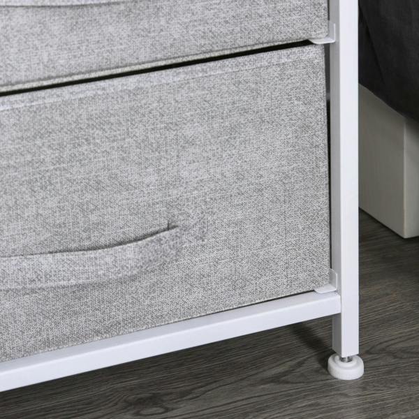 Grey linen fabric drawer storage unit with adjustable non-marking feet