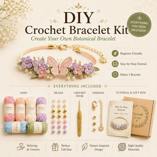 Leaper Natural Botanical-Themed DIY Crochet Bracelet Kit