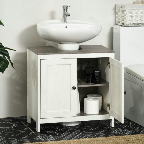 Wyld Haus Narile Antique White Under Sink Vanity Storage Cabinet With Double Doors And Adjustable Shelving