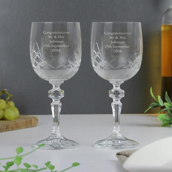 Personalised Pair Of Crystal Anniversary Wine Glasses - lifestyle shot
