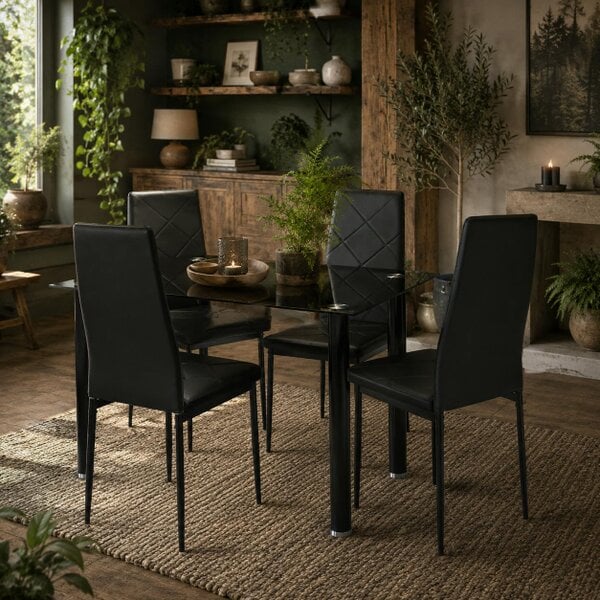 Wyld Haus Zinelalo Metal And Wooden Black Modern 5 Piece Dining Table Set For 4