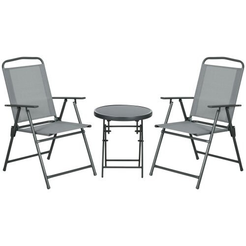 Wyld Haus Tonopa Glass And Metal Light Grey 3 Piece Garden Seating Set With Table And Chairs
