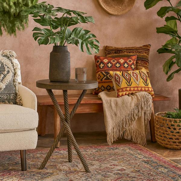 Wyld Haus Urbino Antique Brass Mango Wood Rope Side Table