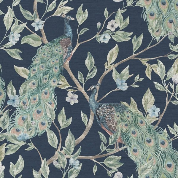 World Of Wallpaper Keeka Peacock Wallpaper - Navy