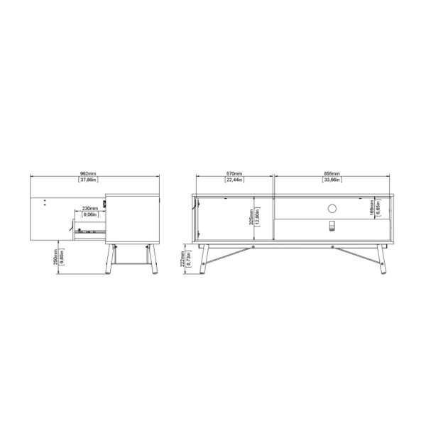 Wyld Haus Juno Black and Walnut Wood TV Unit 1 Door 1 Drawer and Open Shelf