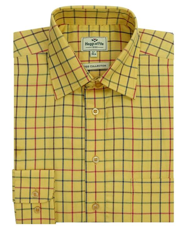 Hoggs of Fife Governor Premier Tattersall shirt neatly folded, showing classic check pattern and button-down collar for country wear