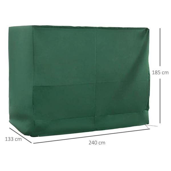 Green swing chair protective cover shown with rectangular shape and corner grommets