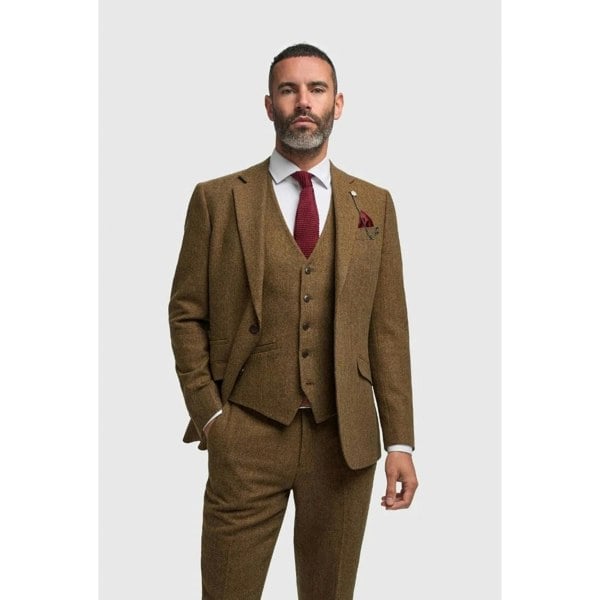 House Of Cavani Thomas - Men’s Brown 3 Piece Wool Blend Tweed Suit