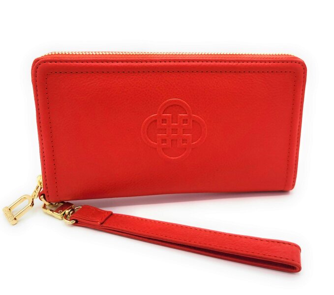 SADDLER FREYA Real Leather Designer RFID Purse & Phone Holder with Strap | Gift Boxed - Red