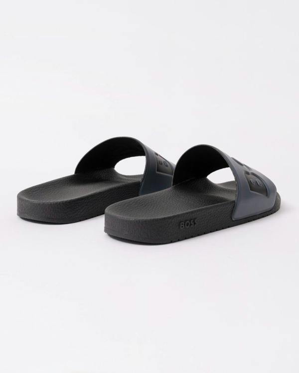 BOSS Orange Aryeh Mens Italian-Made Slides With Large Logo Detail - Medium Grey 036 - CHO - Designer Mens Sandals