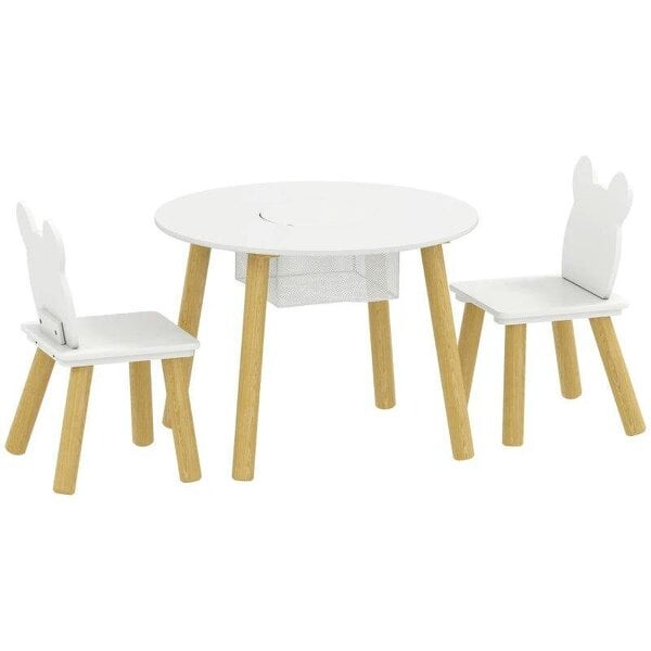Bobobiy 3-Piece Kids Activity Table Set with Centre Mesh Bag, Bear-Shaped Backrest, for Arts and Crafts, Reading, White