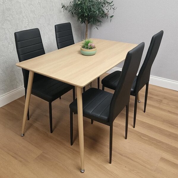 Kosy Koala Modern Wood Effect Dining Table Set With 4 Black Chairs Dining Room Furniture