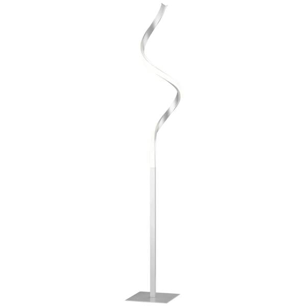 Silver spiral LED floor lamp with square base and wavy standing pole