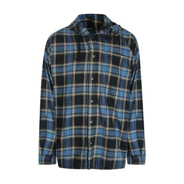 Diesel Mens Checkered Hooded Shirt - Blue/Black - 