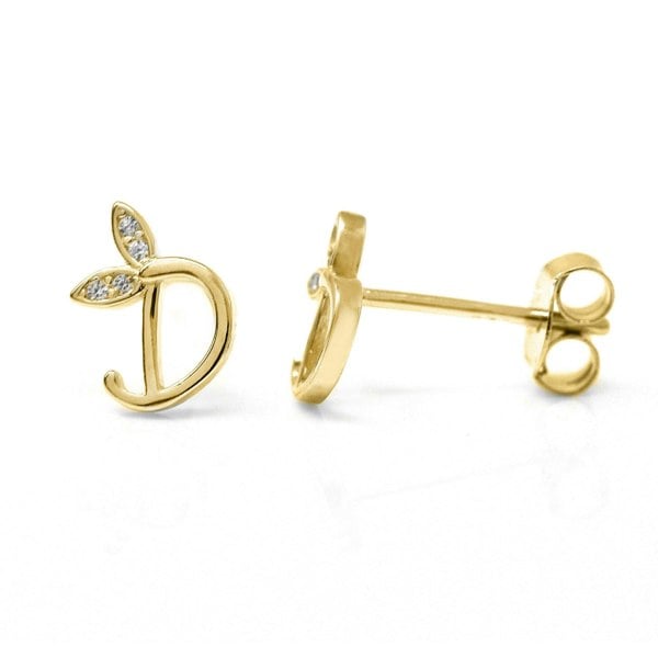 Say It With Winged Initial Earrings - Yellow Gold Plated